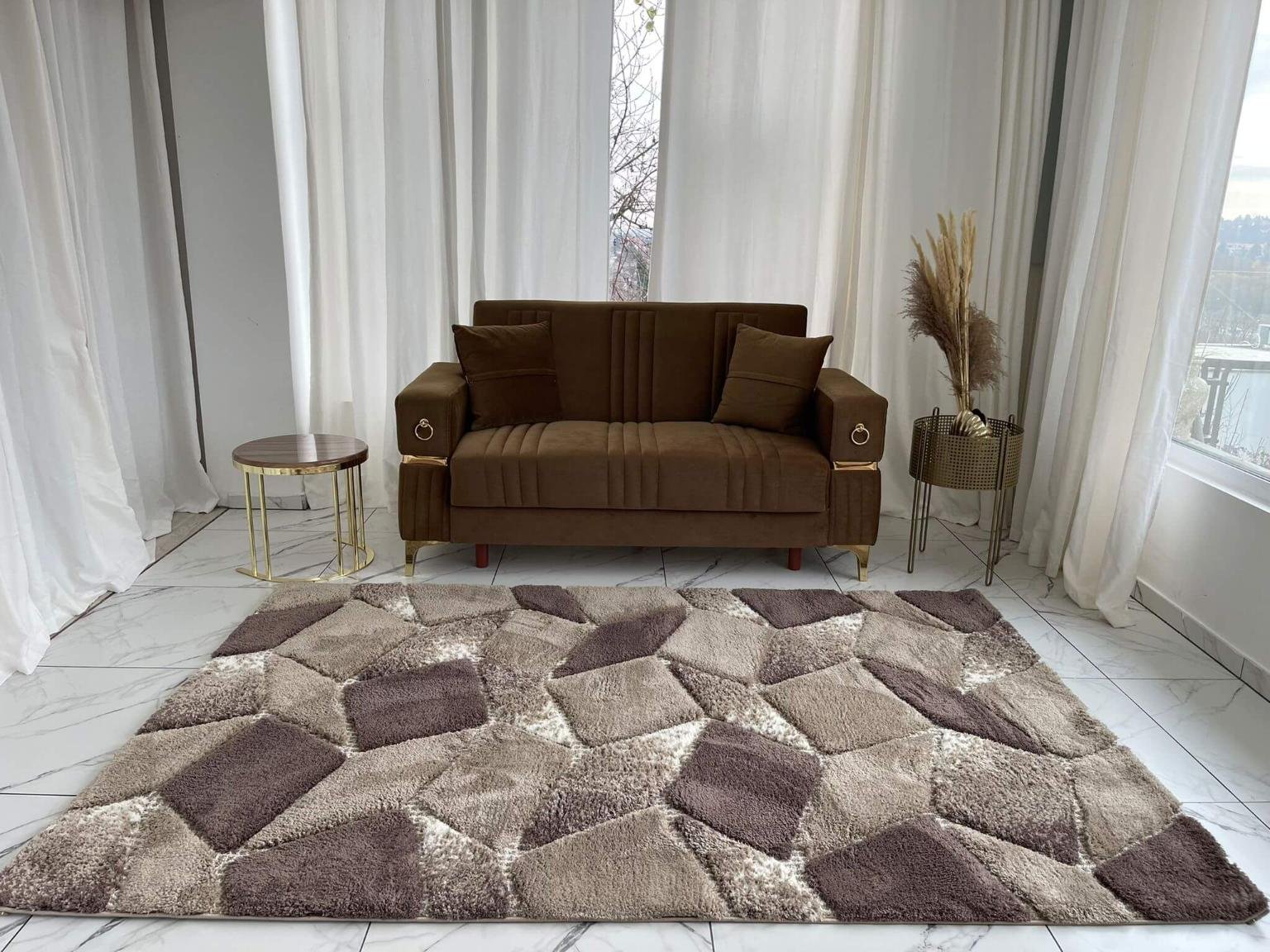 Nyomott mintás Bézs Messi Szőnyeg 7967