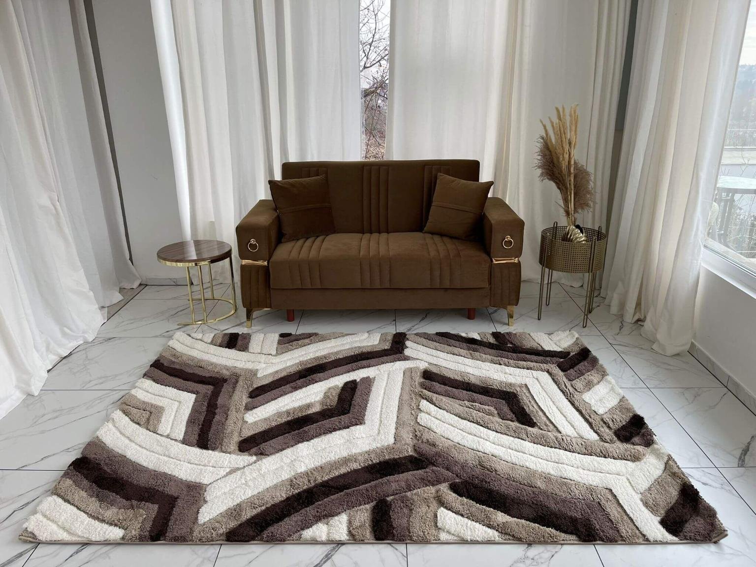 Nyomott mintás Bézs Messi Szőnyeg 8837